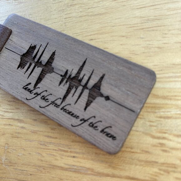 Land Of The Free Because Of The Brave Soundwave Wooden Keychain - Picture 3 of 4